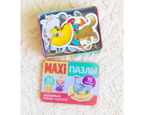 Maxi пазлы "Любимые герои сказок" 15 штук в металлической коробке, SIMA-LAND, арт. 5800954
