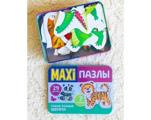 Макси пазлы "Такие разные зверята" 29 деталей в металлической коробке, SIMA-LAND, арт. 5800952