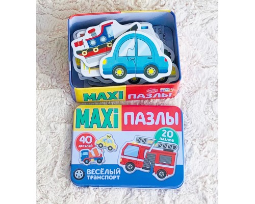 Maxi пазлы "Веселый транспорт" 20 штук в металлической коробке, SIMA-LAND, арт. 4868652
