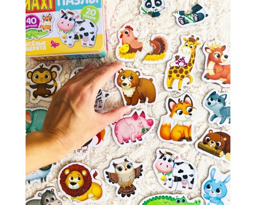 Maxi пазлы "Веселые зверята" 20 штук в металлической коробке, SIMA-LAND, арт. 4868651