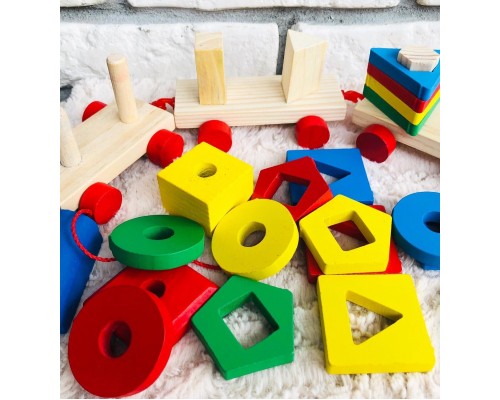 Геометрическая пирамидка поезд, арт.2023-7