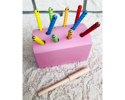 Магнитная рыбалка сундучок «Червяки» (розовый)