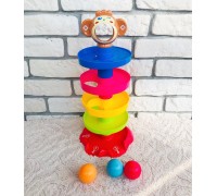 Детская пирамидка "Мартышка" со спиральным спуском и шариками-погремушками, арт. 5296565